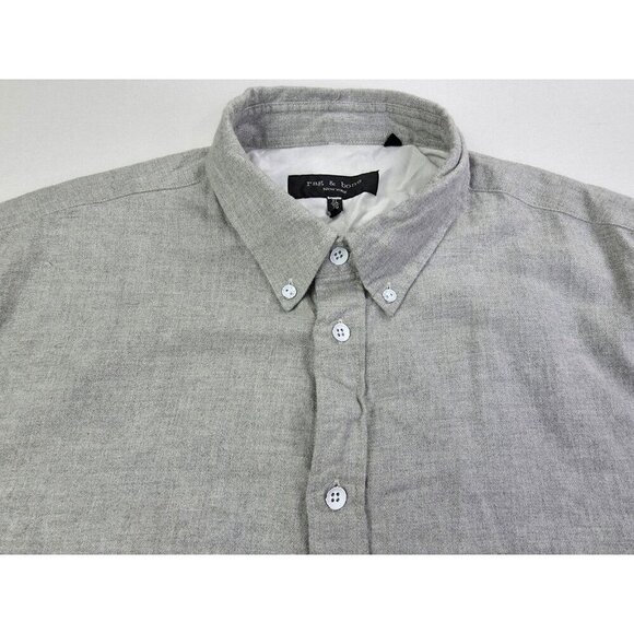 Rag Bone Size XL Men Gray Flannel Button Down Embroidered Logo Long Sleeve Shirt - Picture 12 of 12